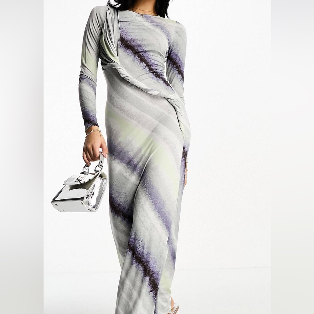 ASOS DESIGN long sleeve twist drape maxi dress in diagonal stripe